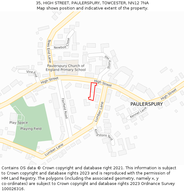 35, HIGH STREET, PAULERSPURY, TOWCESTER, NN12 7NA: Location map and indicative extent of plot