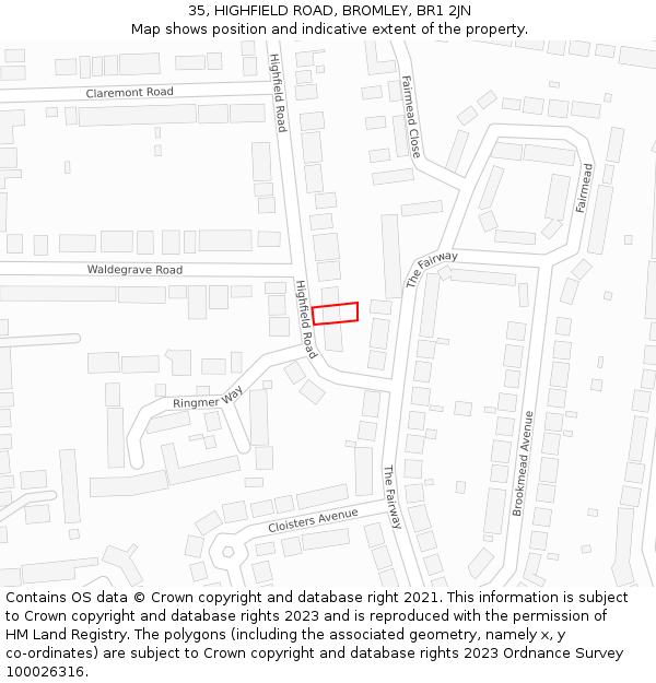 35, HIGHFIELD ROAD, BROMLEY, BR1 2JN: Location map and indicative extent of plot