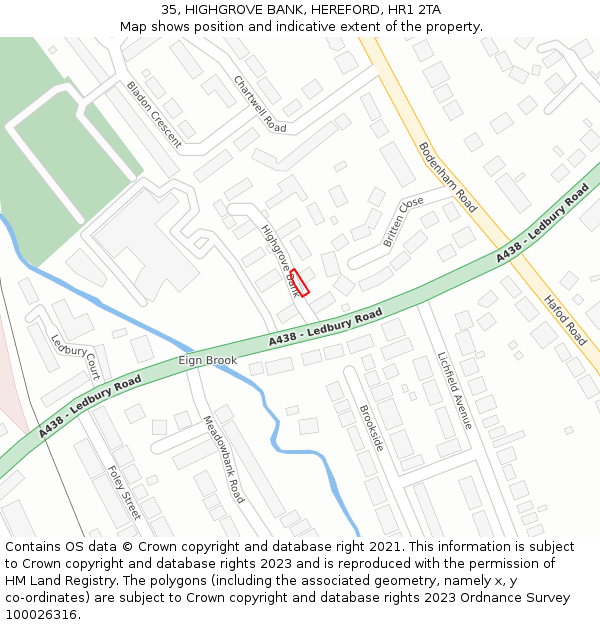 35, HIGHGROVE BANK, HEREFORD, HR1 2TA: Location map and indicative extent of plot
