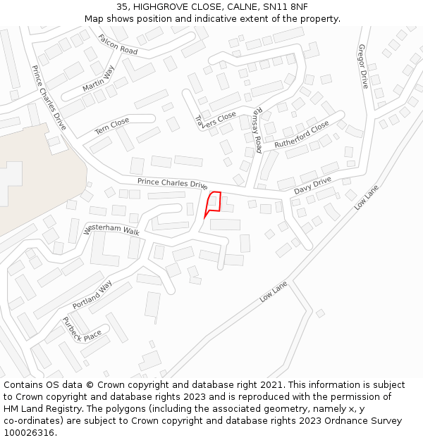 35, HIGHGROVE CLOSE, CALNE, SN11 8NF: Location map and indicative extent of plot