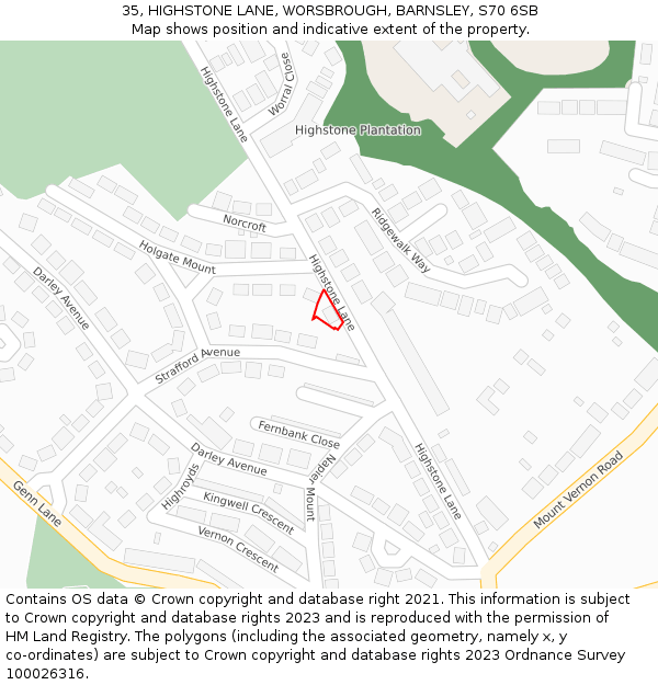 35, HIGHSTONE LANE, WORSBROUGH, BARNSLEY, S70 6SB: Location map and indicative extent of plot