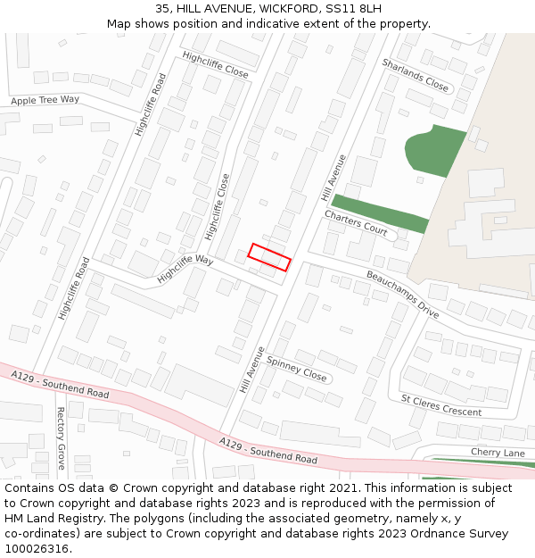 35, HILL AVENUE, WICKFORD, SS11 8LH: Location map and indicative extent of plot