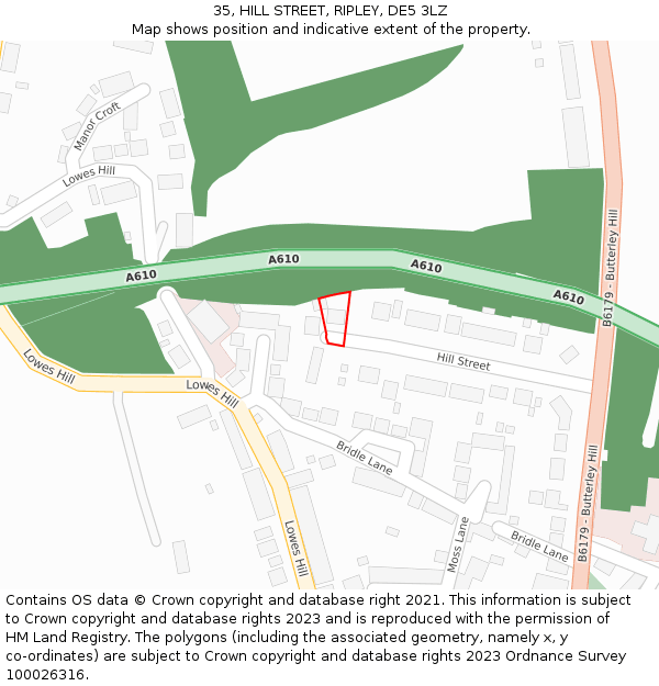 35, HILL STREET, RIPLEY, DE5 3LZ: Location map and indicative extent of plot