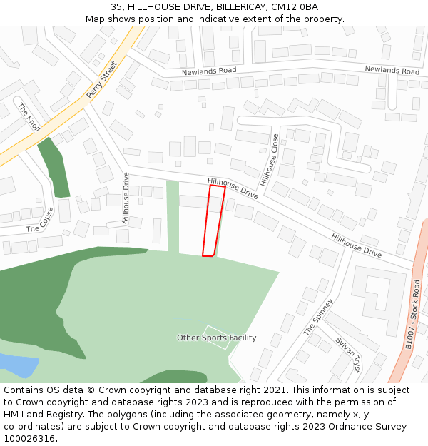 35, HILLHOUSE DRIVE, BILLERICAY, CM12 0BA: Location map and indicative extent of plot