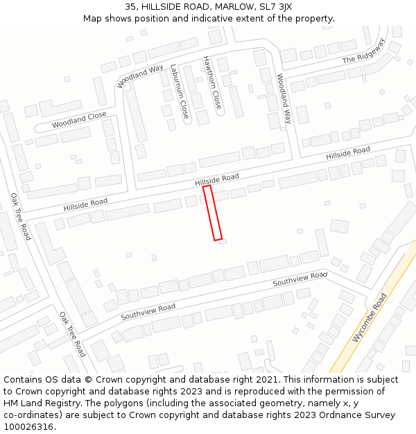 35, HILLSIDE ROAD, MARLOW, SL7 3JX: Location map and indicative extent of plot