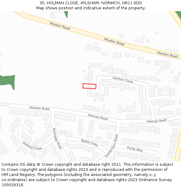 35, HOLMAN CLOSE, AYLSHAM, NORWICH, NR11 6DD: Location map and indicative extent of plot