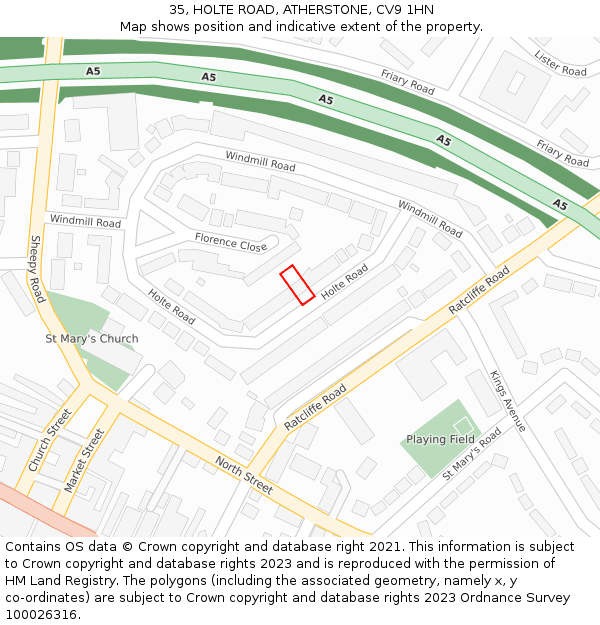 35, HOLTE ROAD, ATHERSTONE, CV9 1HN: Location map and indicative extent of plot