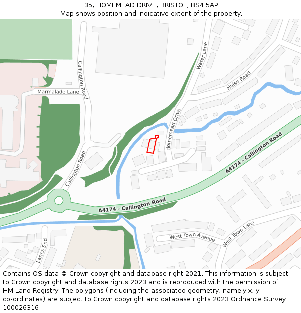35, HOMEMEAD DRIVE, BRISTOL, BS4 5AP: Location map and indicative extent of plot