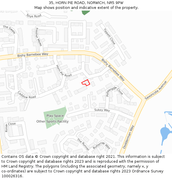 35, HORN PIE ROAD, NORWICH, NR5 9PW: Location map and indicative extent of plot