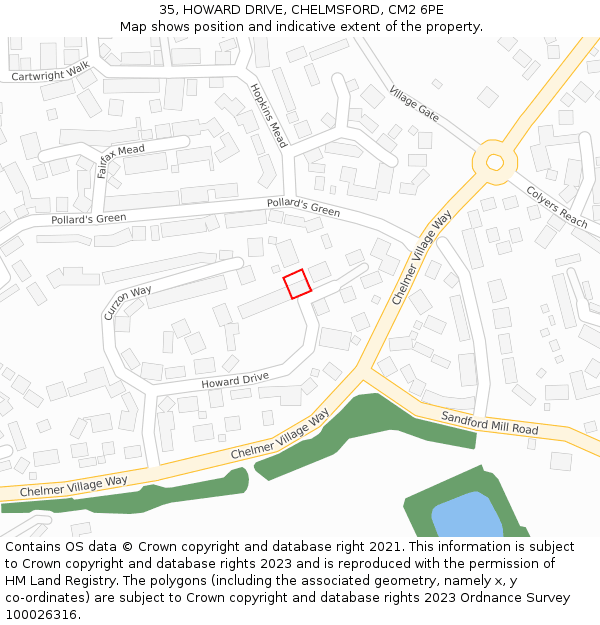 35, HOWARD DRIVE, CHELMSFORD, CM2 6PE: Location map and indicative extent of plot