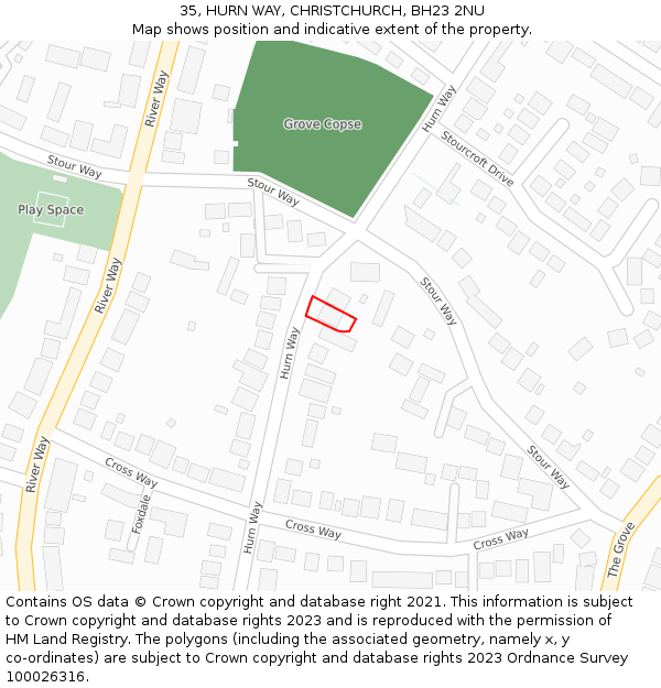 35, HURN WAY, CHRISTCHURCH, BH23 2NU: Location map and indicative extent of plot