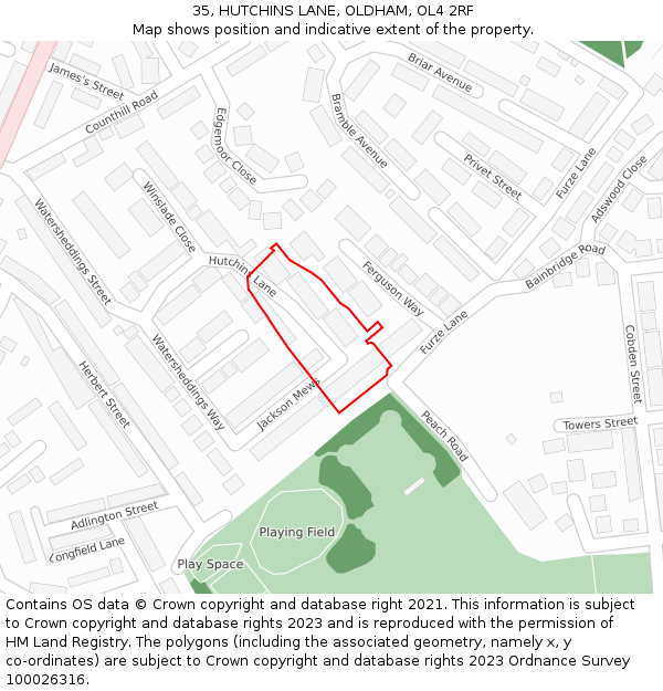 35, HUTCHINS LANE, OLDHAM, OL4 2RF: Location map and indicative extent of plot