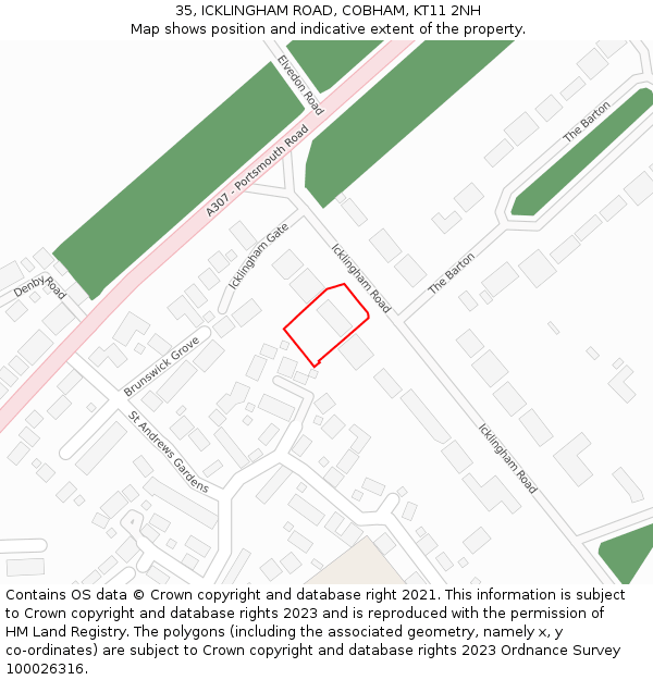 35, ICKLINGHAM ROAD, COBHAM, KT11 2NH: Location map and indicative extent of plot
