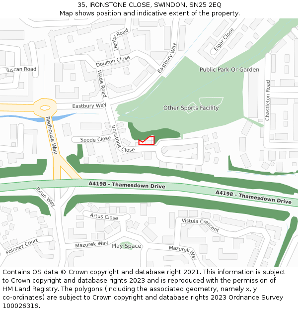 35, IRONSTONE CLOSE, SWINDON, SN25 2EQ: Location map and indicative extent of plot