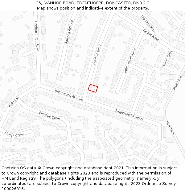 35, IVANHOE ROAD, EDENTHORPE, DONCASTER, DN3 2JG: Location map and indicative extent of plot