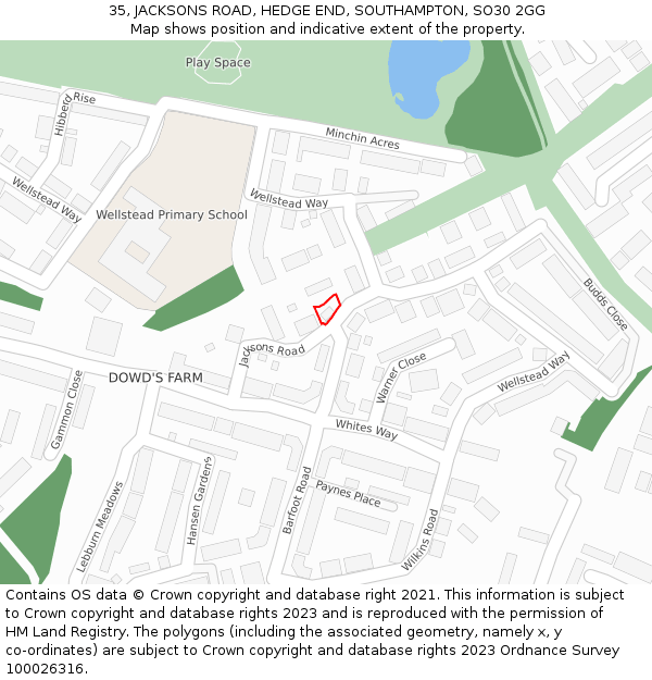 35, JACKSONS ROAD, HEDGE END, SOUTHAMPTON, SO30 2GG: Location map and indicative extent of plot