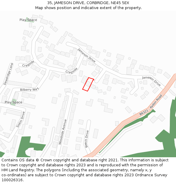 35, JAMESON DRIVE, CORBRIDGE, NE45 5EX: Location map and indicative extent of plot