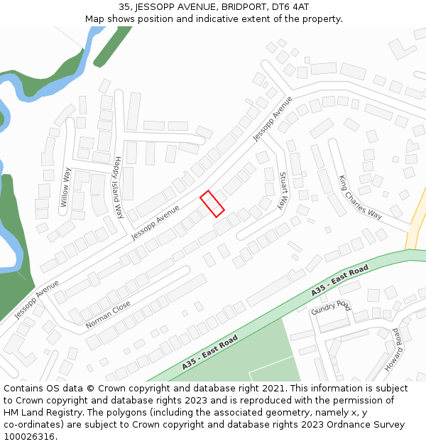 35, JESSOPP AVENUE, BRIDPORT, DT6 4AT: Location map and indicative extent of plot