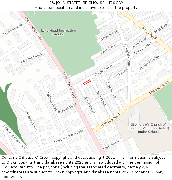 35, JOHN STREET, BRIGHOUSE, HD6 2DY: Location map and indicative extent of plot