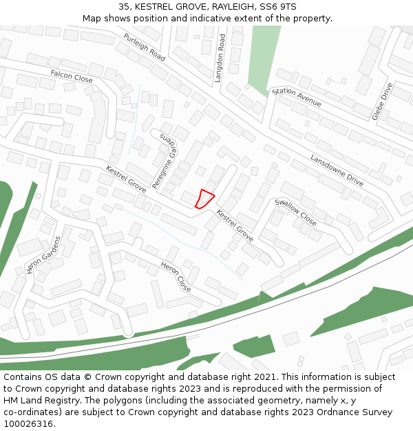 35, KESTREL GROVE, RAYLEIGH, SS6 9TS: Location map and indicative extent of plot