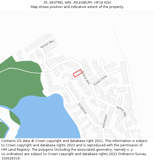 35, KESTREL WAY, AYLESBURY, HP19 0GH: Location map and indicative extent of plot