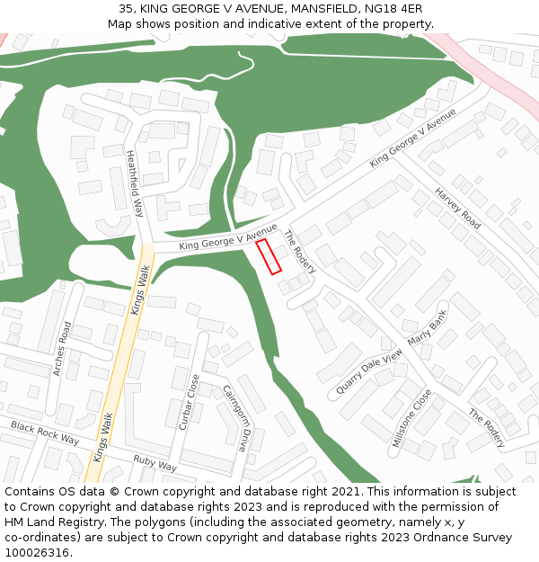 35, KING GEORGE V AVENUE, MANSFIELD, NG18 4ER: Location map and indicative extent of plot
