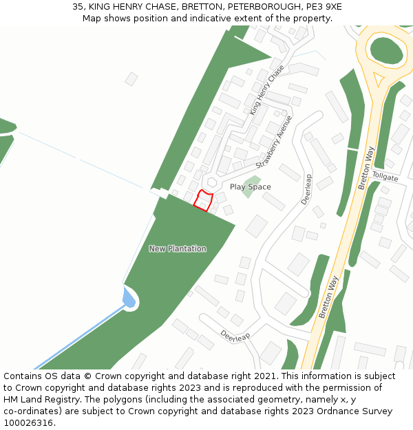 35, KING HENRY CHASE, BRETTON, PETERBOROUGH, PE3 9XE: Location map and indicative extent of plot