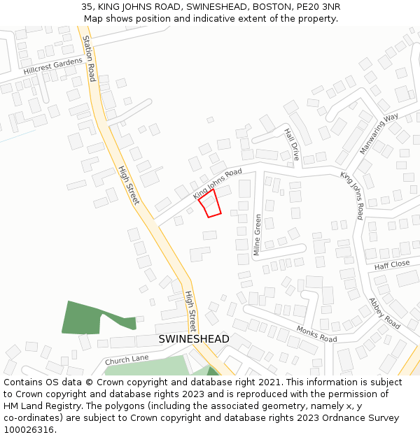 35, KING JOHNS ROAD, SWINESHEAD, BOSTON, PE20 3NR: Location map and indicative extent of plot