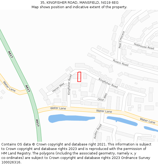 35, KINGFISHER ROAD, MANSFIELD, NG19 6EG: Location map and indicative extent of plot