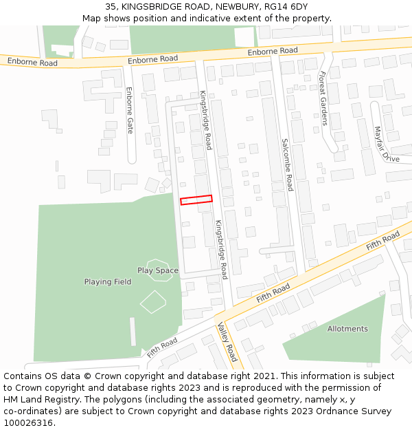 35, KINGSBRIDGE ROAD, NEWBURY, RG14 6DY: Location map and indicative extent of plot