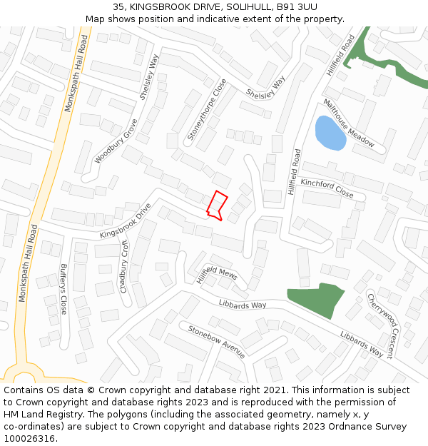 35, KINGSBROOK DRIVE, SOLIHULL, B91 3UU: Location map and indicative extent of plot
