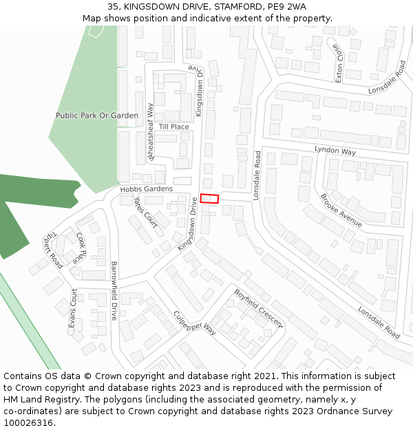 35, KINGSDOWN DRIVE, STAMFORD, PE9 2WA: Location map and indicative extent of plot