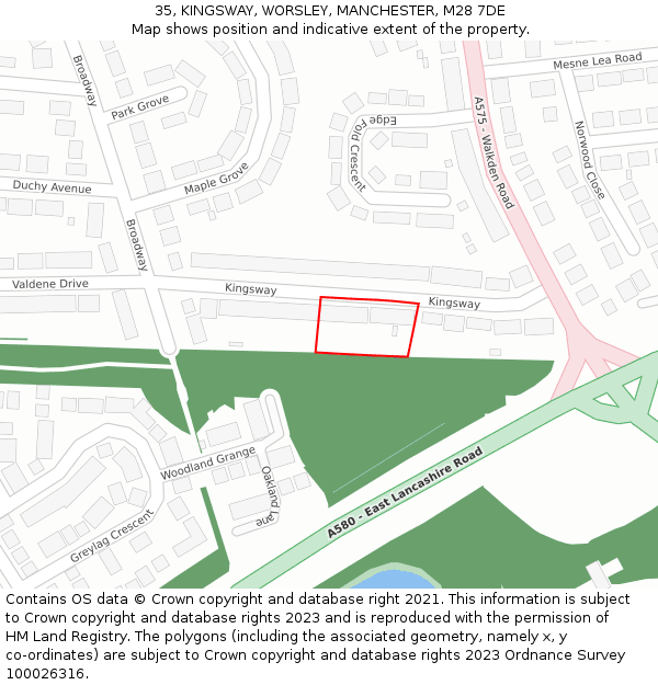 35, KINGSWAY, WORSLEY, MANCHESTER, M28 7DE: Location map and indicative extent of plot