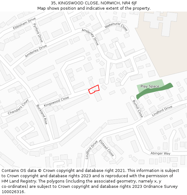 35, KINGSWOOD CLOSE, NORWICH, NR4 6JF: Location map and indicative extent of plot
