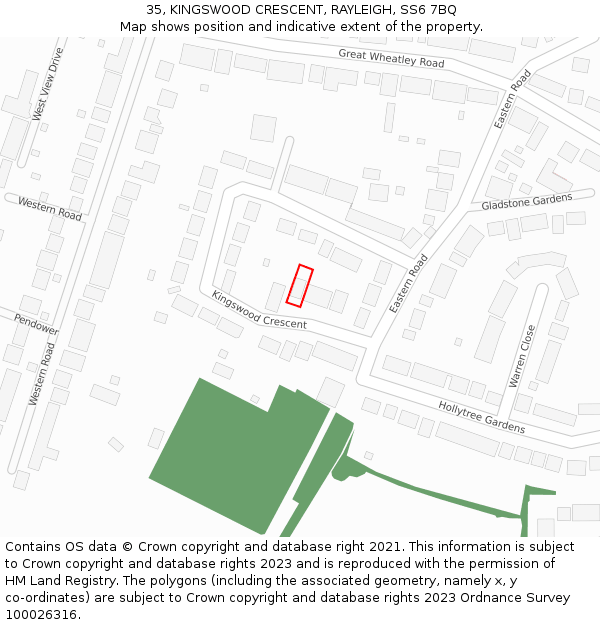 35, KINGSWOOD CRESCENT, RAYLEIGH, SS6 7BQ: Location map and indicative extent of plot