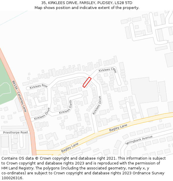 35, KIRKLEES DRIVE, FARSLEY, PUDSEY, LS28 5TD: Location map and indicative extent of plot