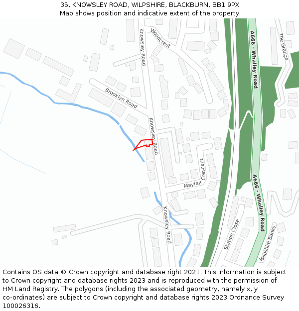 35, KNOWSLEY ROAD, WILPSHIRE, BLACKBURN, BB1 9PX: Location map and indicative extent of plot