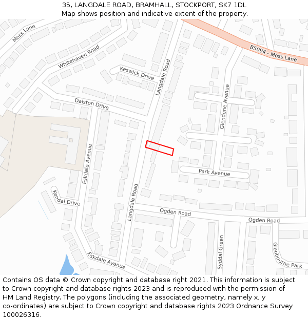 35, LANGDALE ROAD, BRAMHALL, STOCKPORT, SK7 1DL: Location map and indicative extent of plot