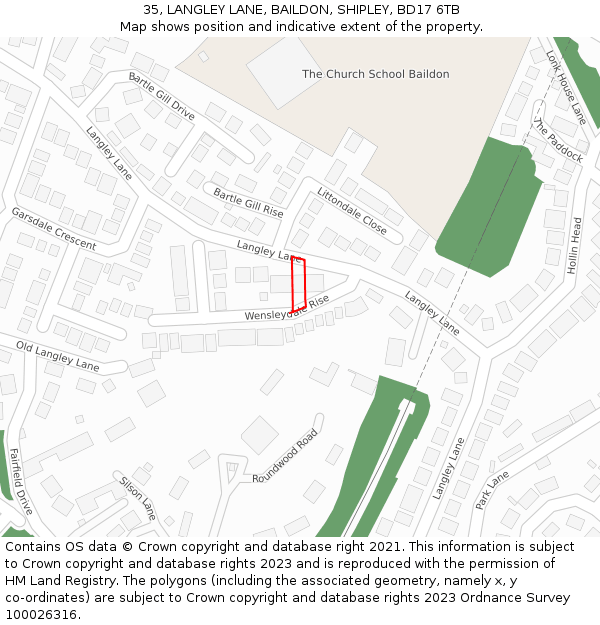 35, LANGLEY LANE, BAILDON, SHIPLEY, BD17 6TB: Location map and indicative extent of plot