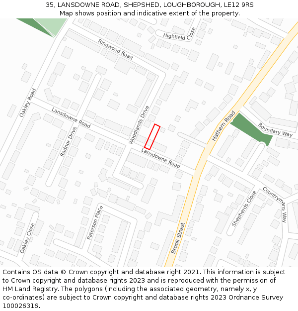 35, LANSDOWNE ROAD, SHEPSHED, LOUGHBOROUGH, LE12 9RS: Location map and indicative extent of plot