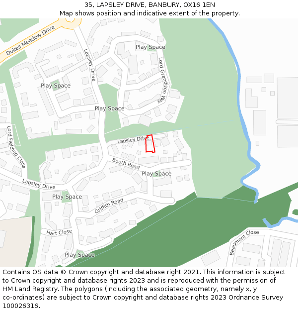 35, LAPSLEY DRIVE, BANBURY, OX16 1EN: Location map and indicative extent of plot