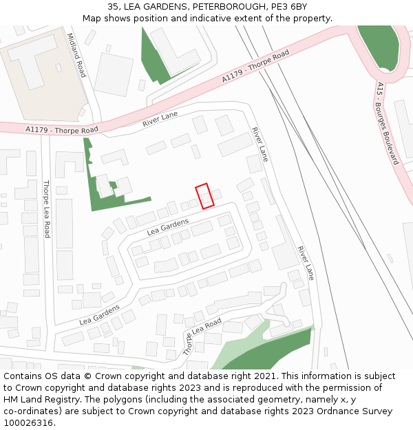 35, LEA GARDENS, PETERBOROUGH, PE3 6BY: Location map and indicative extent of plot