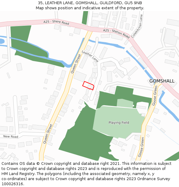 35, LEATHER LANE, GOMSHALL, GUILDFORD, GU5 9NB: Location map and indicative extent of plot