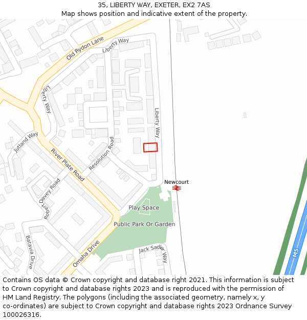 35, LIBERTY WAY, EXETER, EX2 7AS: Location map and indicative extent of plot