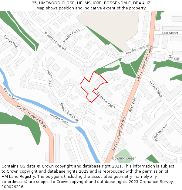 35, LIMEWOOD CLOSE, HELMSHORE, ROSSENDALE, BB4 4HZ: Location map and indicative extent of plot