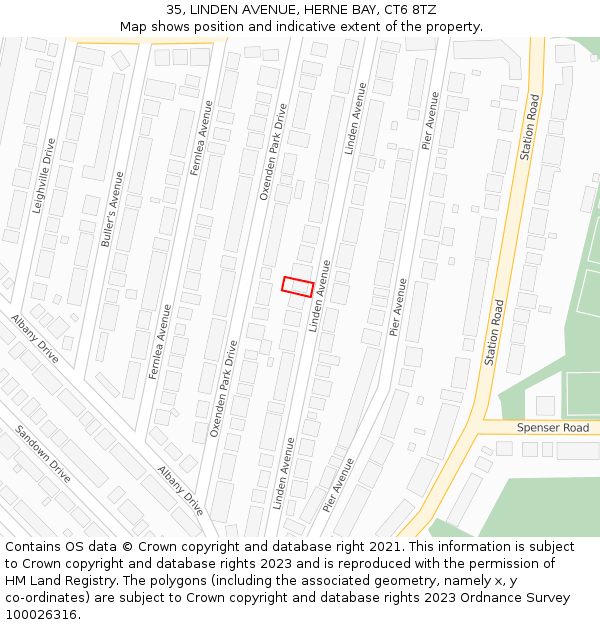 35, LINDEN AVENUE, HERNE BAY, CT6 8TZ: Location map and indicative extent of plot
