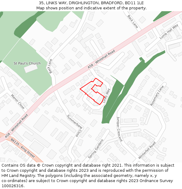35, LINKS WAY, DRIGHLINGTON, BRADFORD, BD11 1LE: Location map and indicative extent of plot