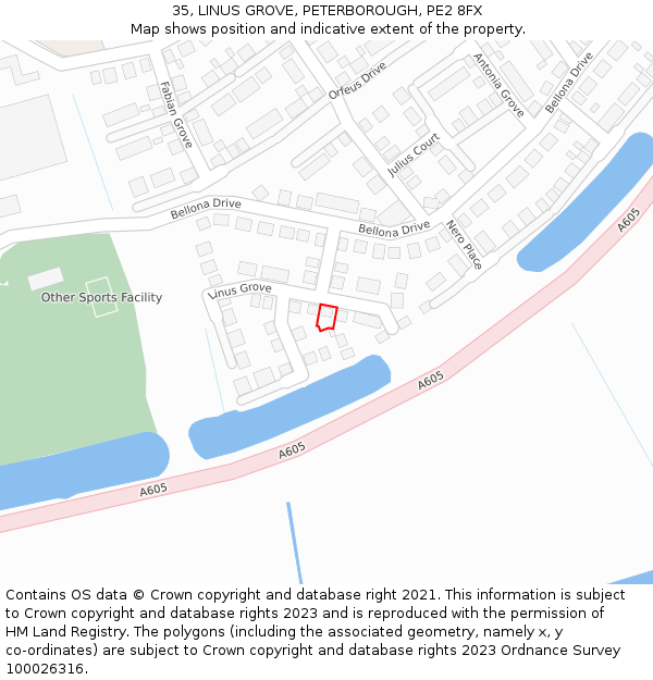 35, LINUS GROVE, PETERBOROUGH, PE2 8FX: Location map and indicative extent of plot