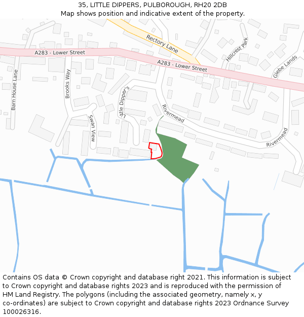 35, LITTLE DIPPERS, PULBOROUGH, RH20 2DB: Location map and indicative extent of plot