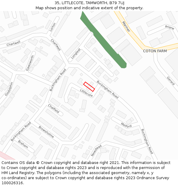 35, LITTLECOTE, TAMWORTH, B79 7UJ: Location map and indicative extent of plot